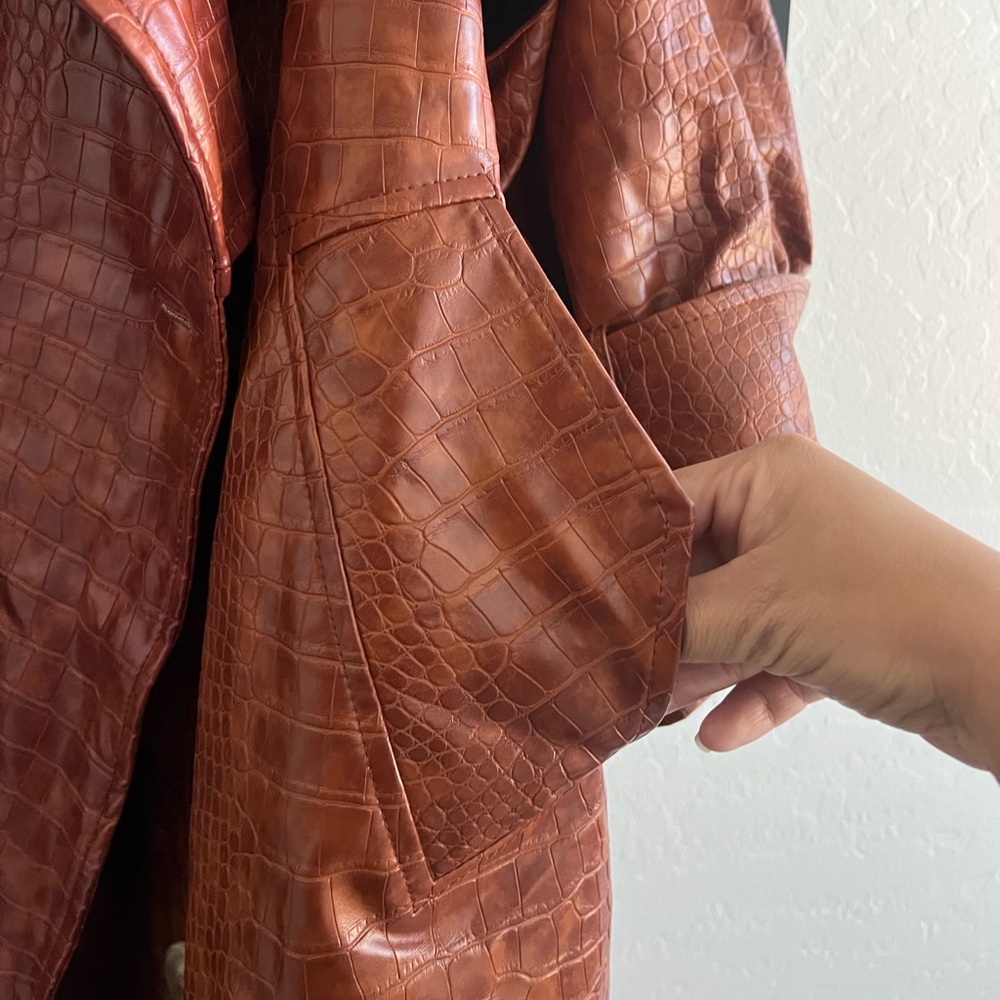 Nasty Gal Brown Oversized Faux Leather Croc Embossed Trench Coat XXL - Picture 8 of 12